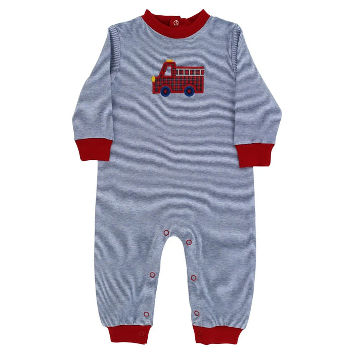 Little Plaid Firetruck Knit Romper