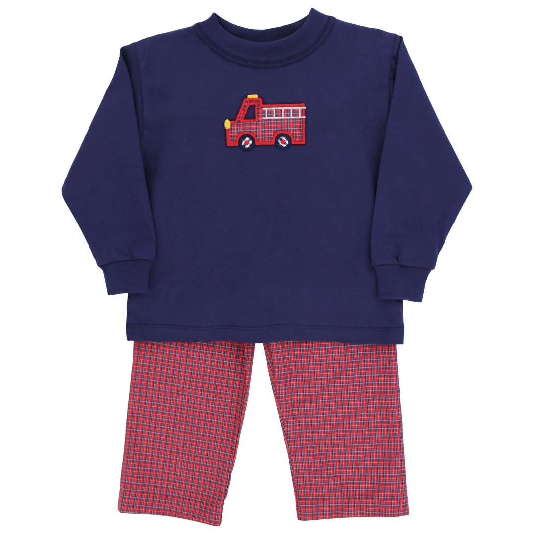 Little Plaid Firetruck Boys Pant Set
