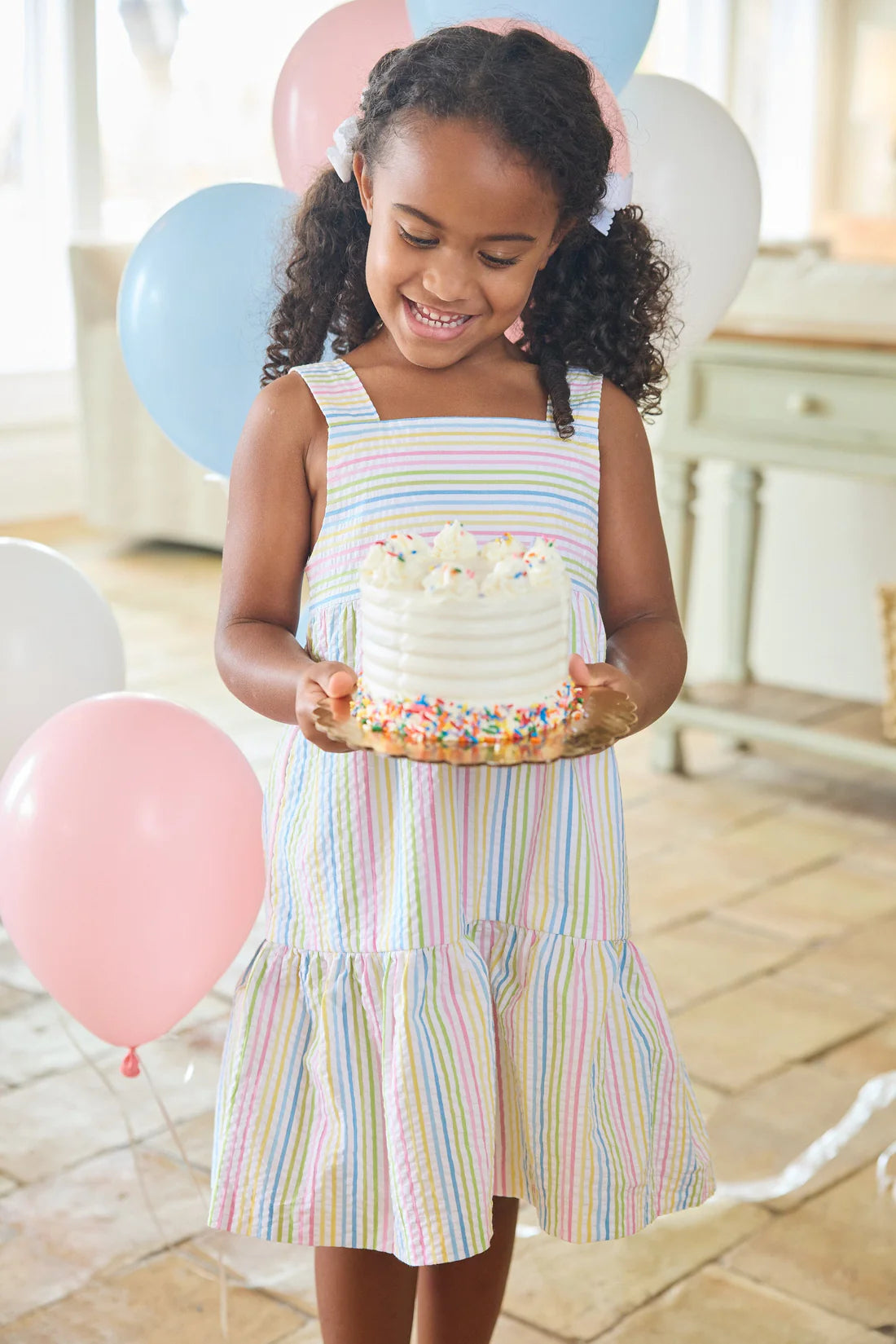 GEORGIA DRESS RAINBOW SEERSUCKER STRIPE