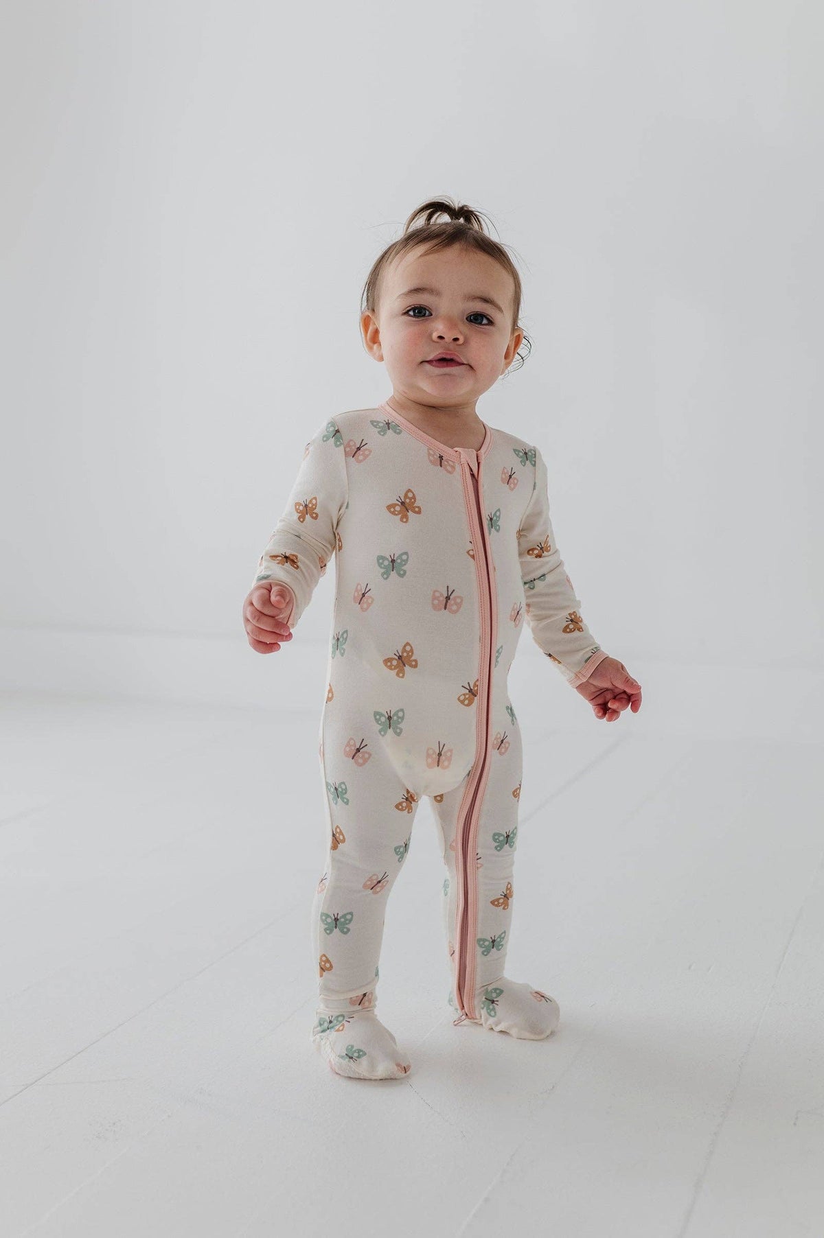 Babysprouts Baby Girl Footie Romper in Pastel Butterflies