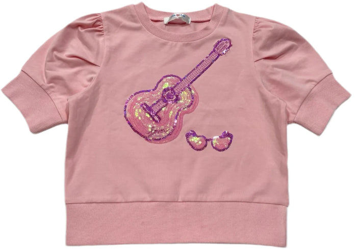 LULU BEBE GUITAR SEQUIN PUFF SLEEVE TOP