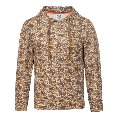 Camouflage-patterned hoodie on a white background