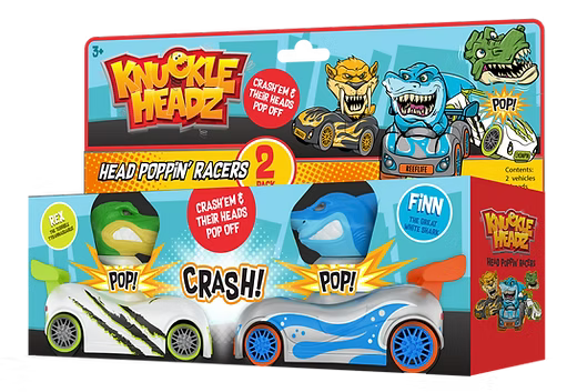 KNUCKLE HEADZ POPPIN RACERS 2 PACK SHARK VS. DINO
