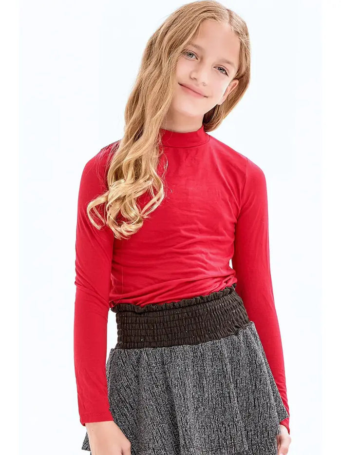 GOOD GIRL MOCK NECK KNIT TOP RED