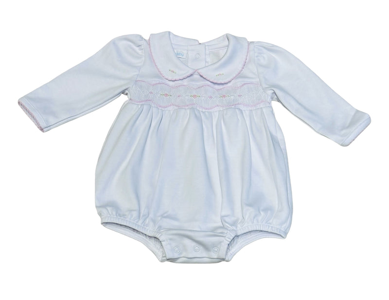 MAGNOLIA BABY AVA & ARCHIE PINK SMOCKED COLLARED BUBBLE