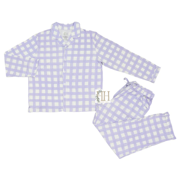 Womens Purple Check Long Sleeve Loungewear Set