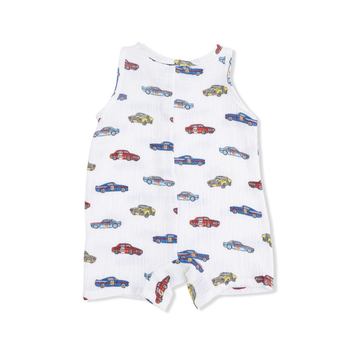RACE CARS SLEEVELESS SHORTIE ROMPER