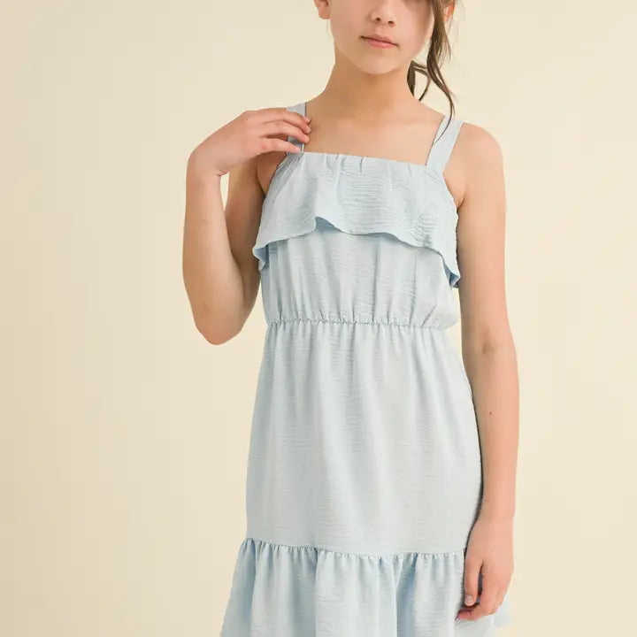 HEART & ARROW STRAPPY RUFFLE DRESS BLUE