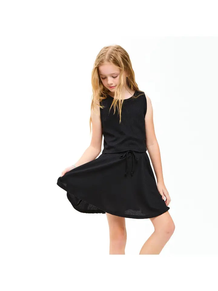 Thermal Knit Crop Top & Skort Set Black