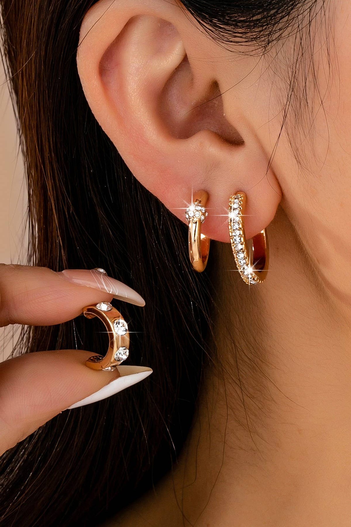 Gold-Tone Crystal Huggie Hoop Earring Set