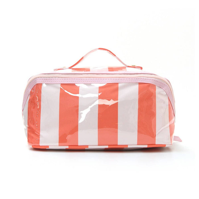 Striped Open Flat Cosmetic Makeup Pouch Red/Pink