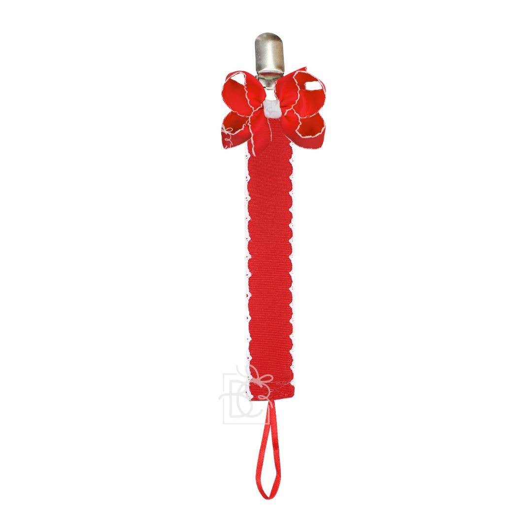 Crochet Edge Paci Clip Red W/White