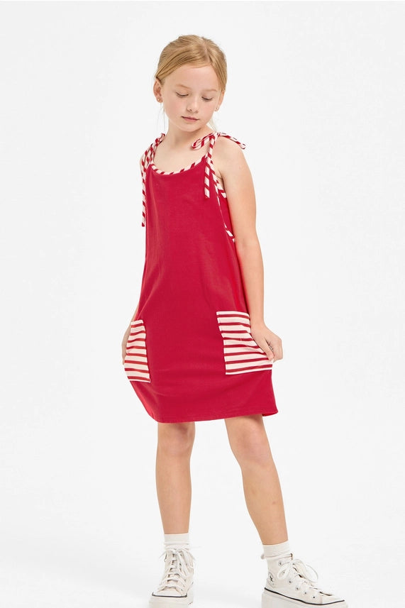 GOOD GIRL STRIPE TANK DRESS W/BUILT IN ROMPER RED