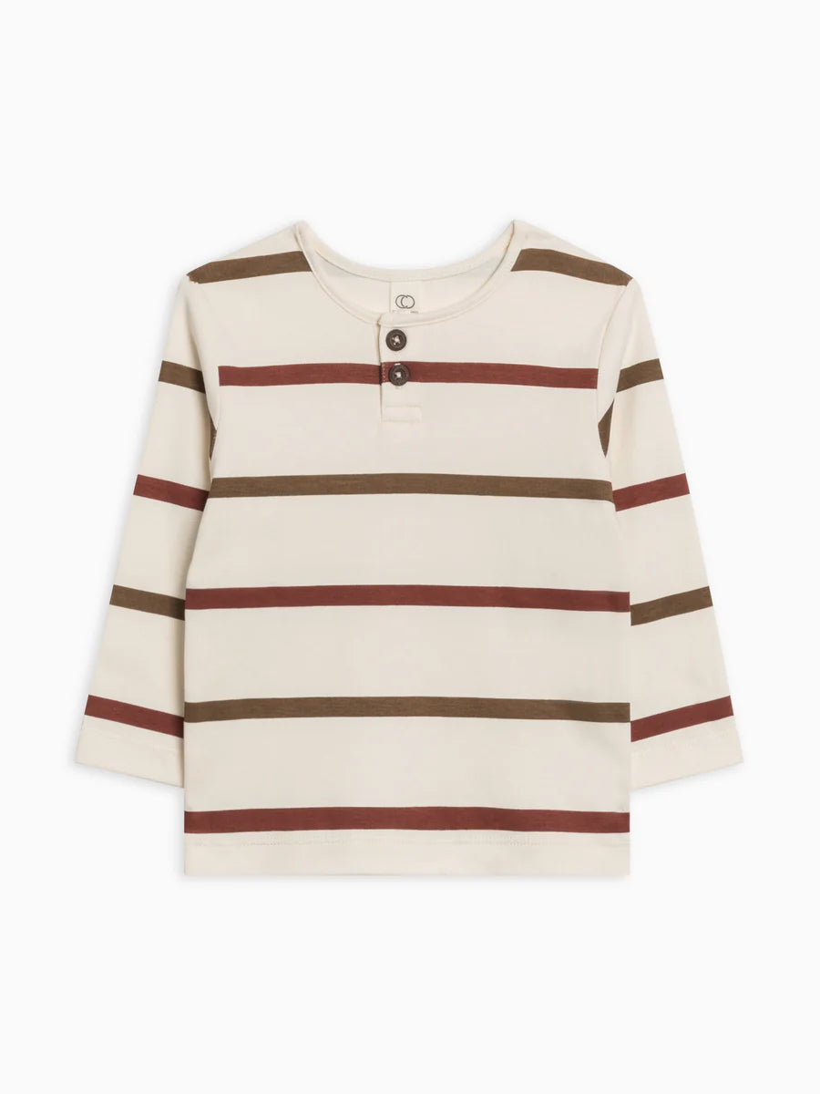 COLORED ORGANICS REEF HENLEY CREW NECK TEE MAX STRIPE GARNET/SEPIA