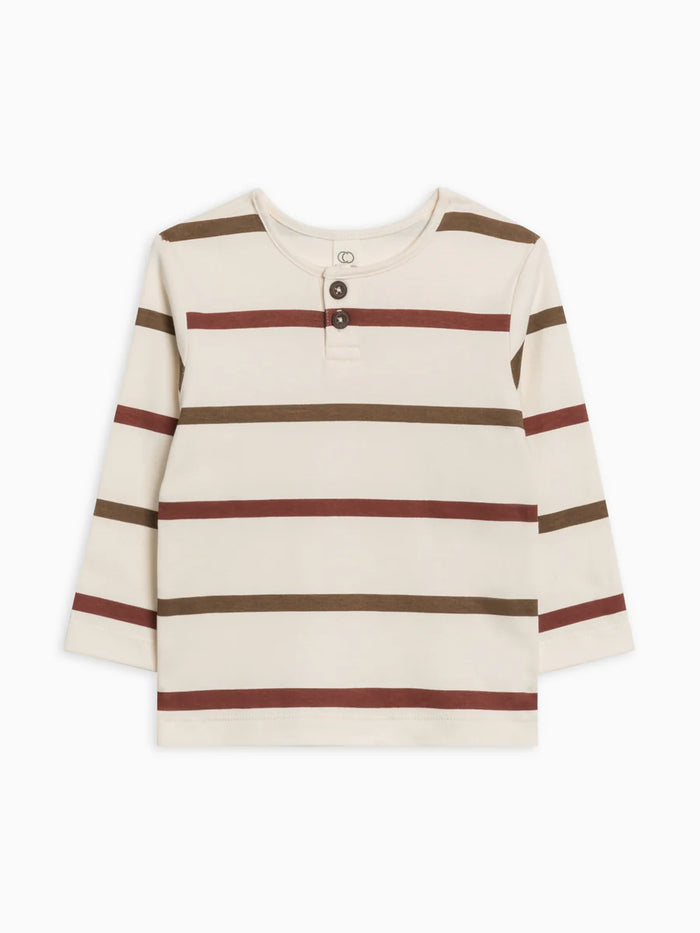 COLORED ORGANICS REEF HENLEY CREW NECK TEE MAX STRIPE GARNET/SEPIA