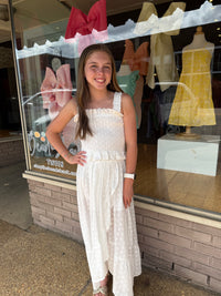 LITTLE OLIN WHITE LONG SMOCKED RUFFLE SKIRT