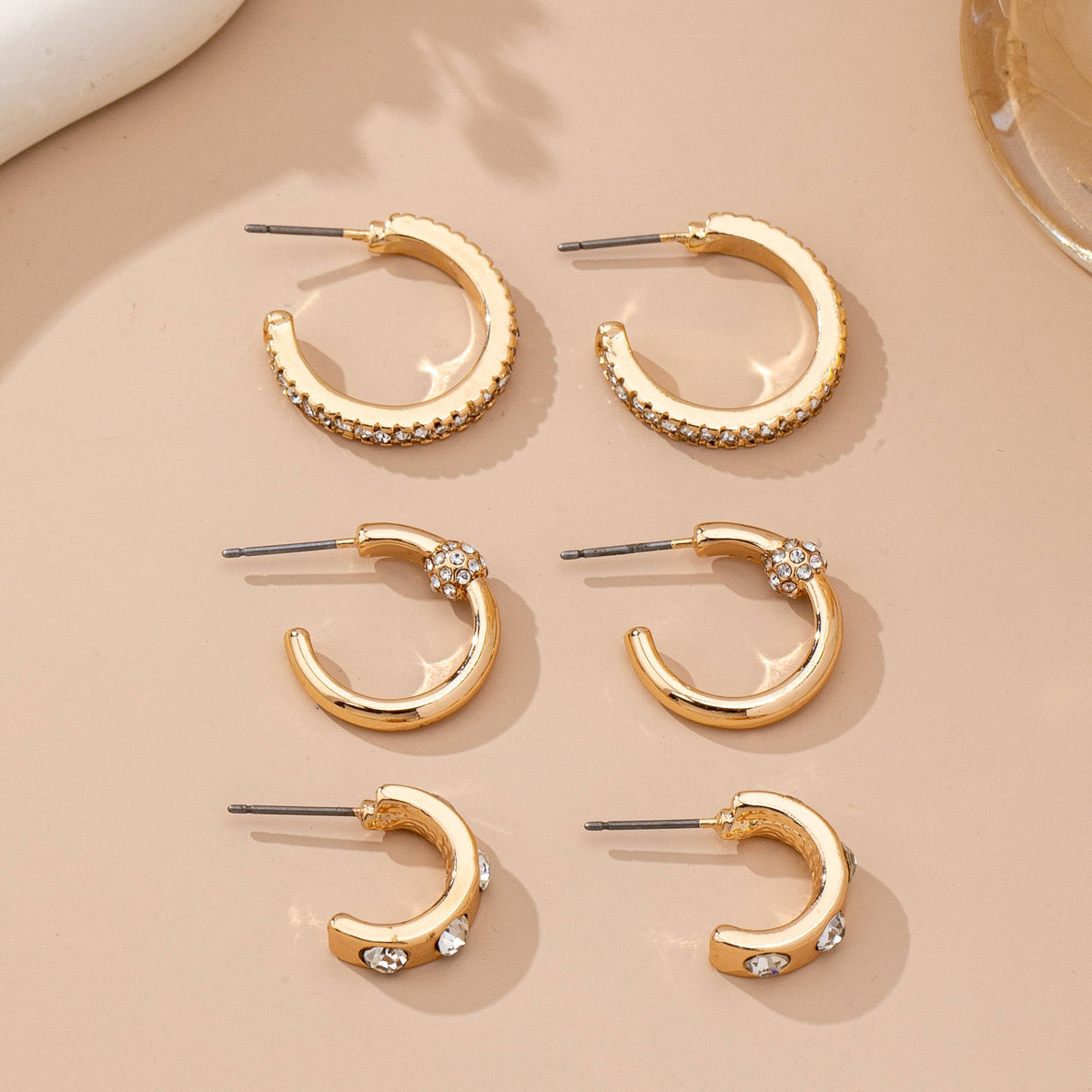Gold-Tone Crystal Huggie Hoop Earring Set