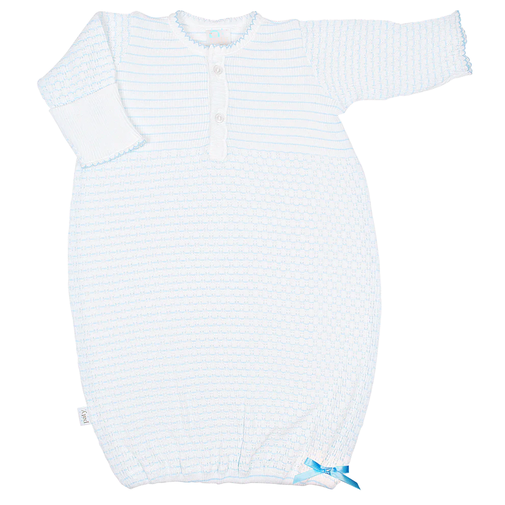 PATY KNIT PLACKET GOWN PINSTRIPE BLUE W/BLUE TRIM