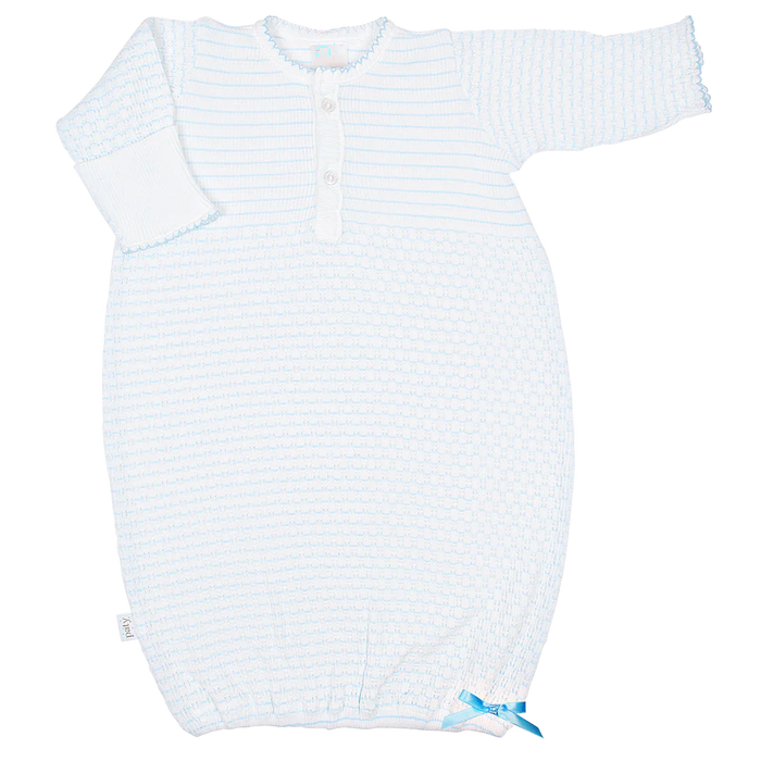 PATY KNIT PLACKET GOWN PINSTRIPE BLUE W/BLUE TRIM