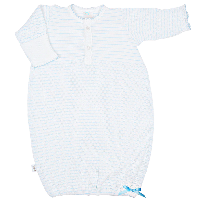 PATY KNIT PLACKET GOWN PINSTRIPE BLUE W/BLUE TRIM