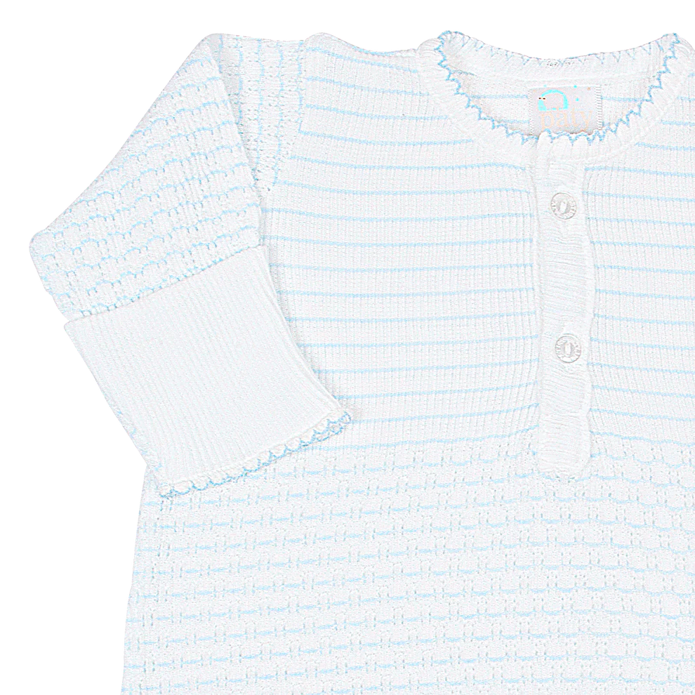 PATY KNIT PLACKET GOWN PINSTRIPE BLUE W/BLUE TRIM