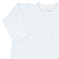 PATY KNIT PLACKET GOWN PINSTRIPE BLUE W/BLUE TRIM