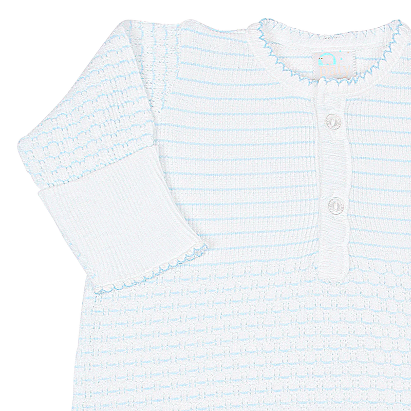 PATY KNIT PLACKET GOWN PINSTRIPE BLUE W/BLUE TRIM