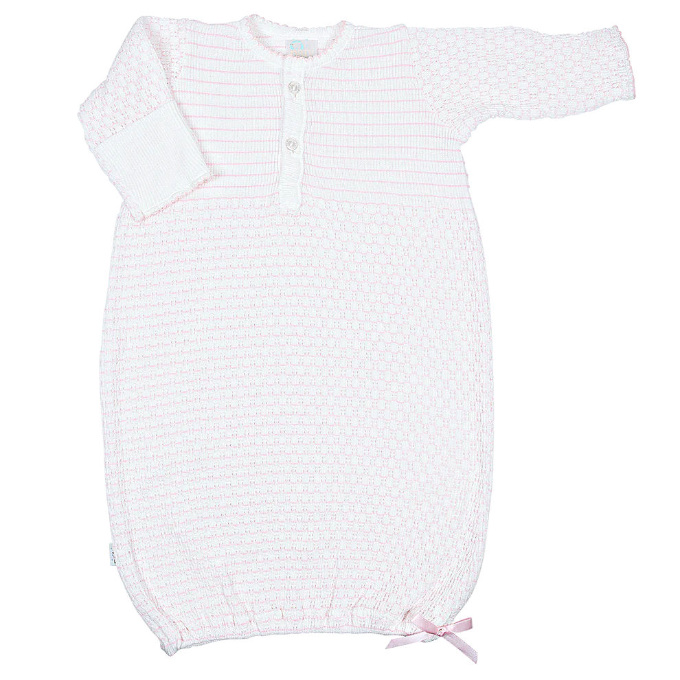 PATY KNIT PLACKET GOWN PINSTRIPE PINK W/PINK TRIM