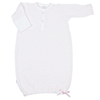 PATY KNIT PLACKET GOWN PINSTRIPE PINK W/PINK TRIM