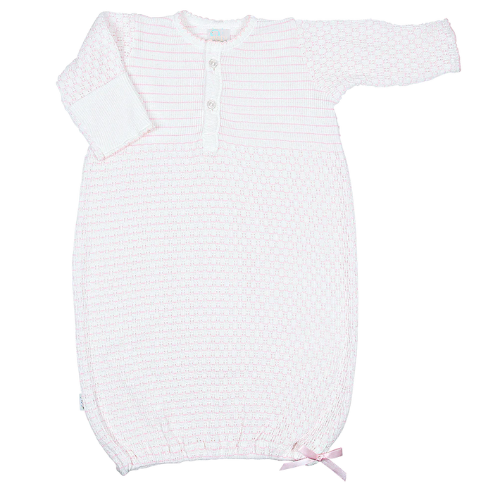 PATY KNIT PLACKET GOWN PINSTRIPE PINK W/PINK TRIM