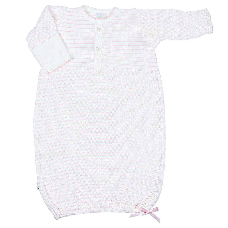 PATY KNIT PLACKET GOWN PINSTRIPE PINK W/PINK TRIM