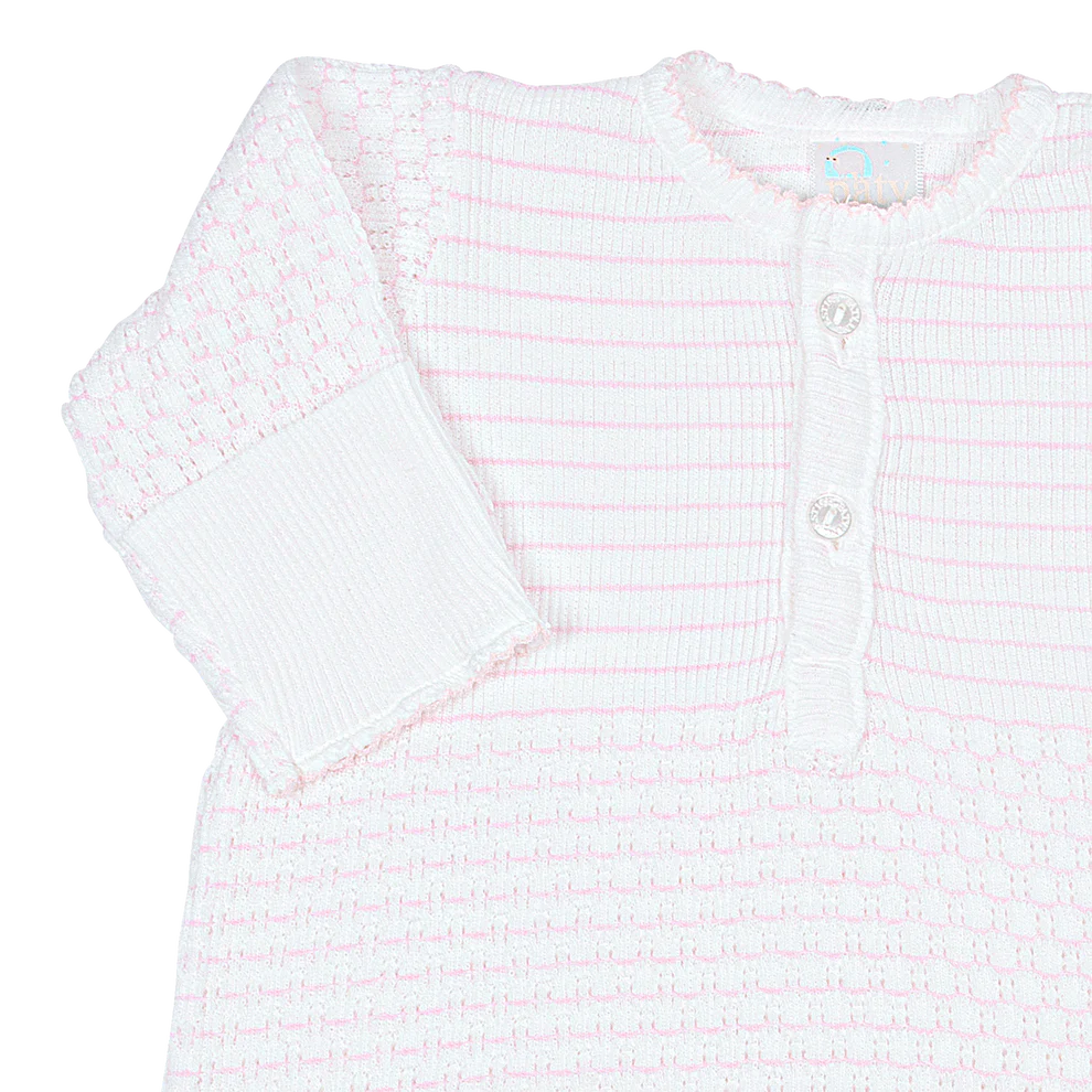 PATY KNIT PLACKET GOWN PINSTRIPE PINK W/PINK TRIM