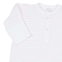 PATY KNIT PLACKET GOWN PINSTRIPE PINK W/PINK TRIM