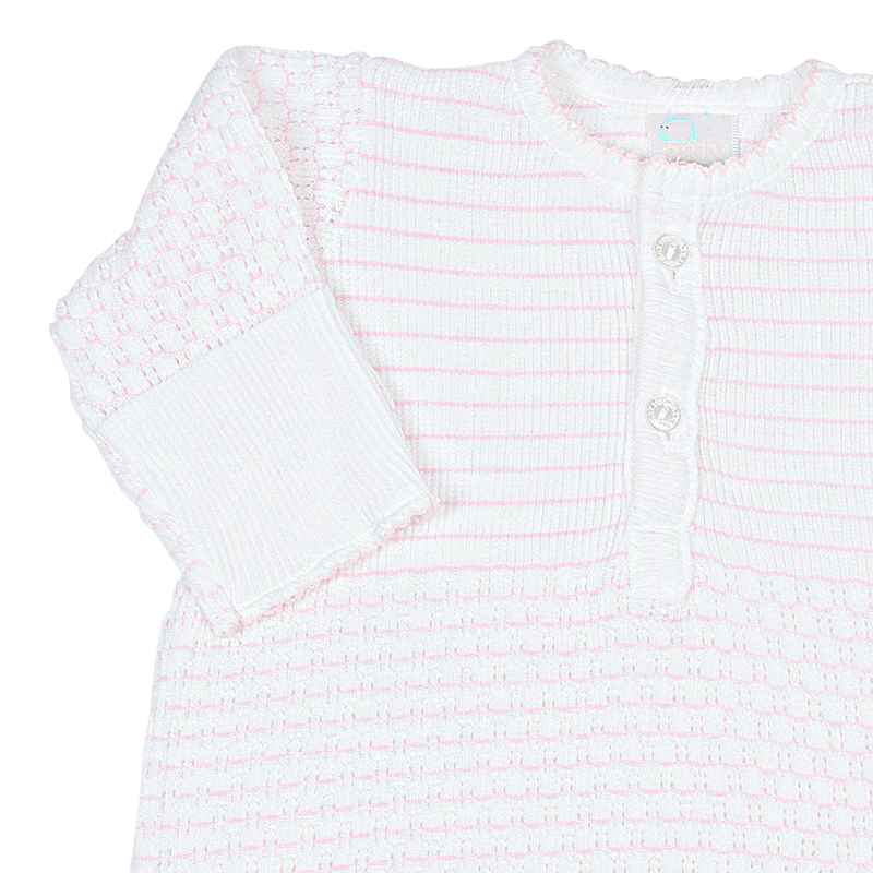 PATY KNIT PLACKET GOWN PINSTRIPE PINK W/PINK TRIM