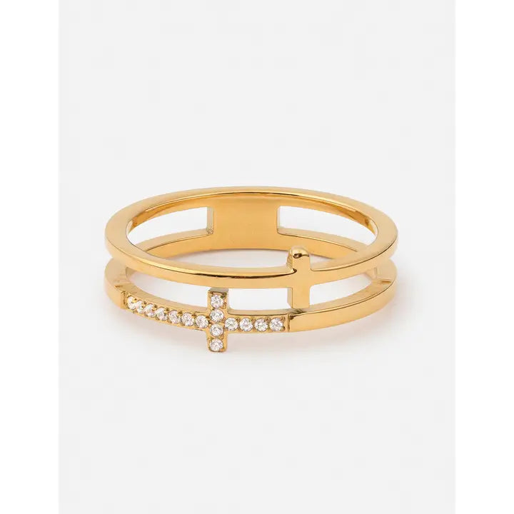 ELEVATED FAITH STACKED CROSS GEM RING