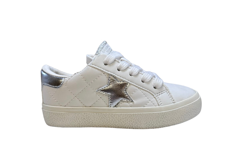 VINTAGE HAVANA TODDLER WHITE LACED SILVER STAR WHITE QUILTED SNEAKER