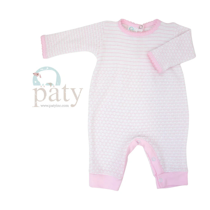 PATY KNIT ROMPER WITH PIMA BINDING PINK WITH PINK TRIM