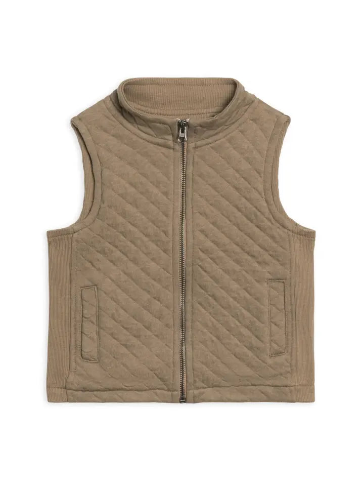 COLORED ORGANICS HHUDSON QUILTED JACQUARD ZIP UP VEST TAUPE