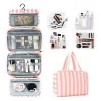 Josslyn Striped Hanging Toiletry & Makeup Organizer Bag Pink Ivory