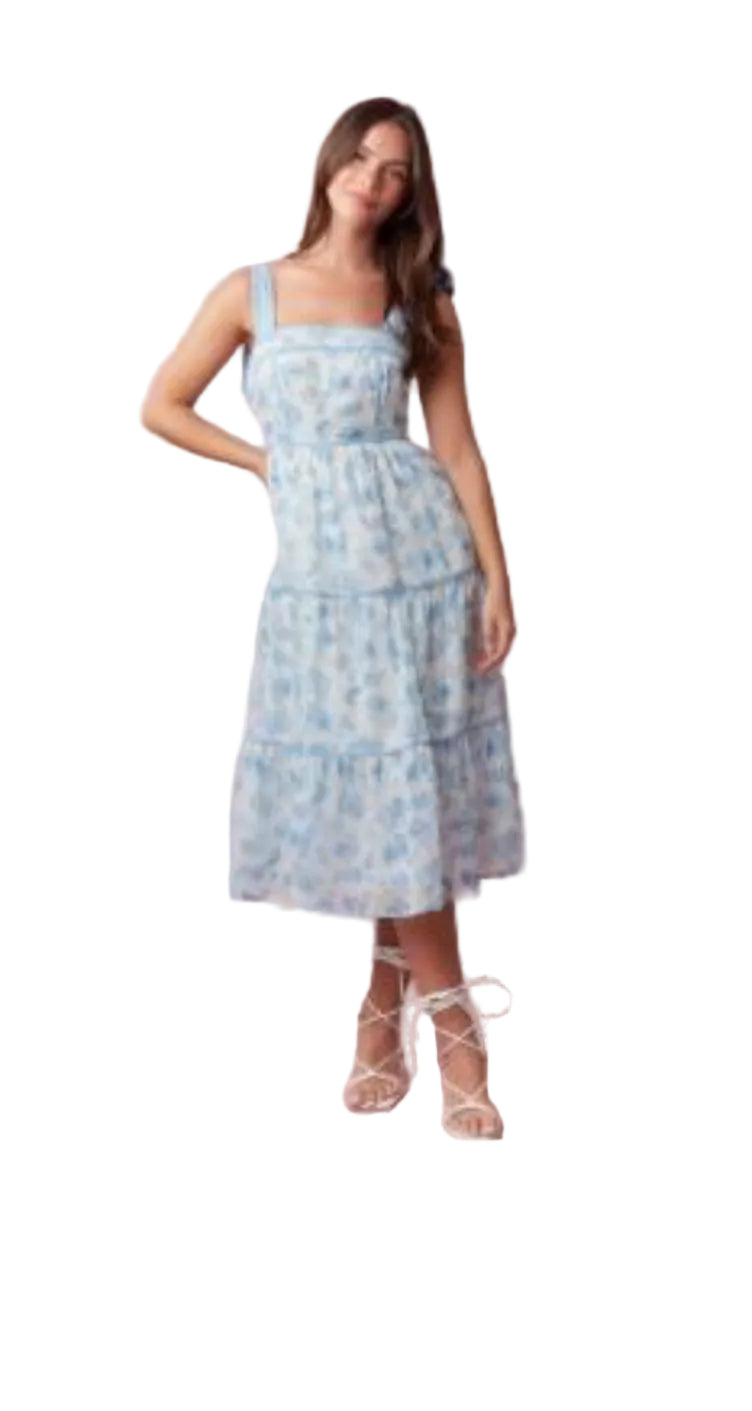 LIGHT BLUE FLORAL DRESS WITH TIE STRAPS