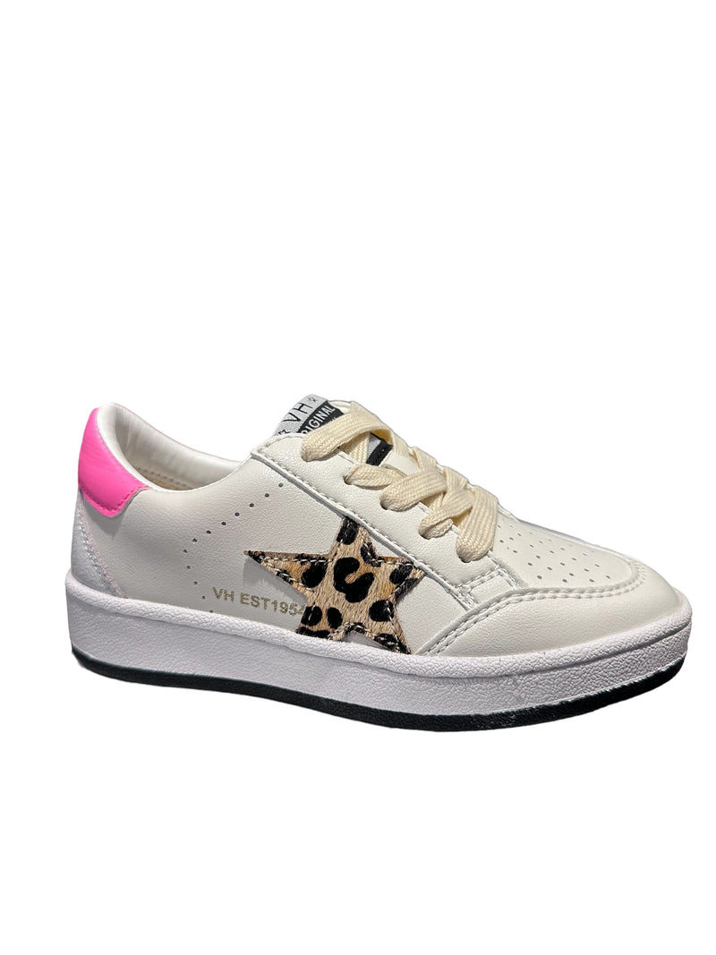 VINTAGE HAVANA KIDS ARIELLA LEOPARD STAR PINK POP WHITE LOW TOP SNEAKER