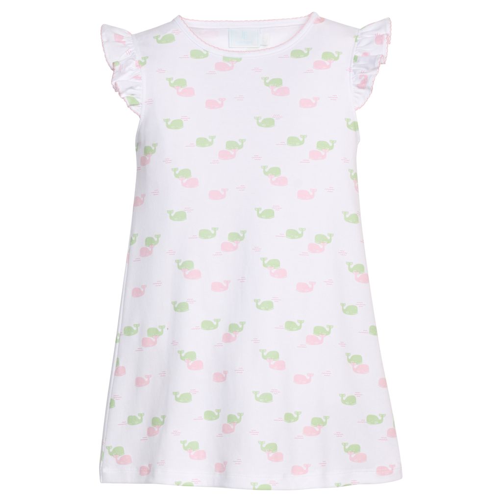 PRINTED ANGEL SLEEVE DRESS PINK WHALES