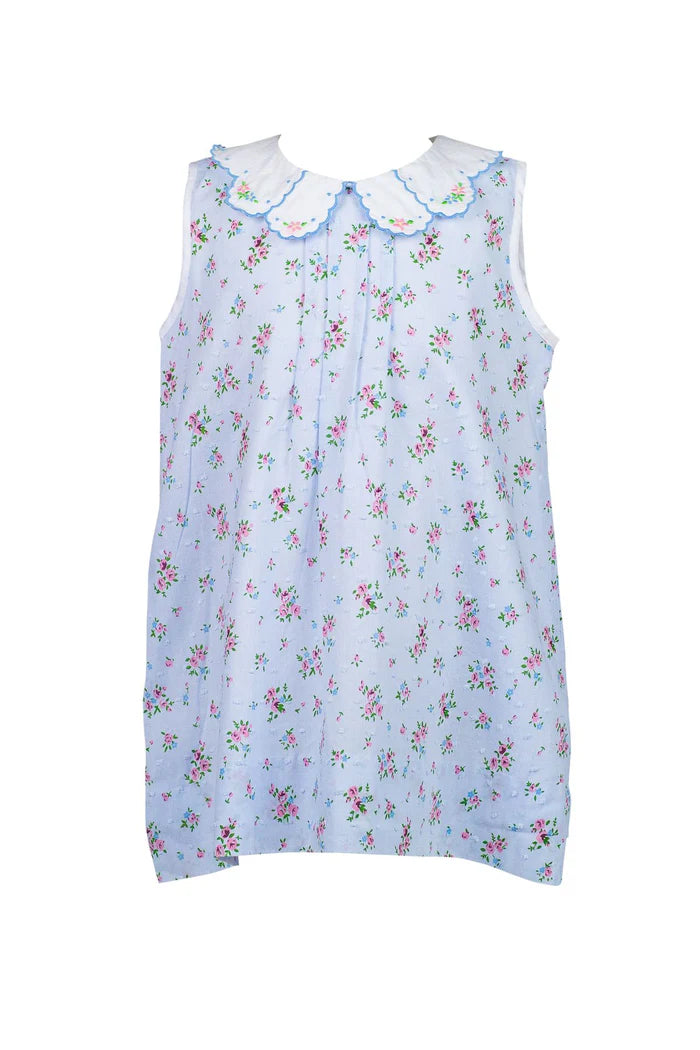 THE PROPER PEONY BEA BLUE FLORAL DOTTED SWISS DRESS