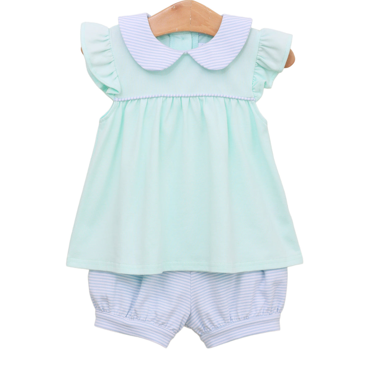 TROTTER STREET GENEVIEVE BLOOMER SET LIGHT BLUE STRIPE/LIGHT MINT