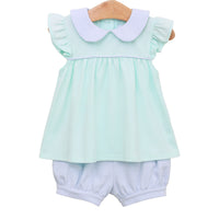 TROTTER STREET GENEVIEVE BLOOMER SET LIGHT BLUE STRIPE/LIGHT MINT