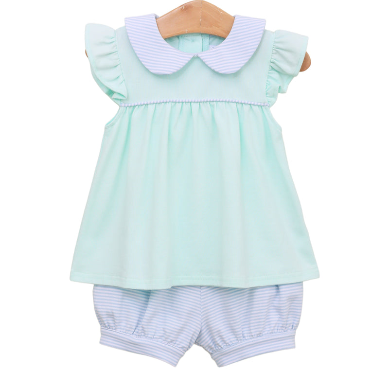 TROTTER STREET GENEVIEVE BLOOMER SET LIGHT BLUE STRIPE/LIGHT MINT