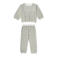 Striped children's outfit with long-sleeve top and pants on a white background