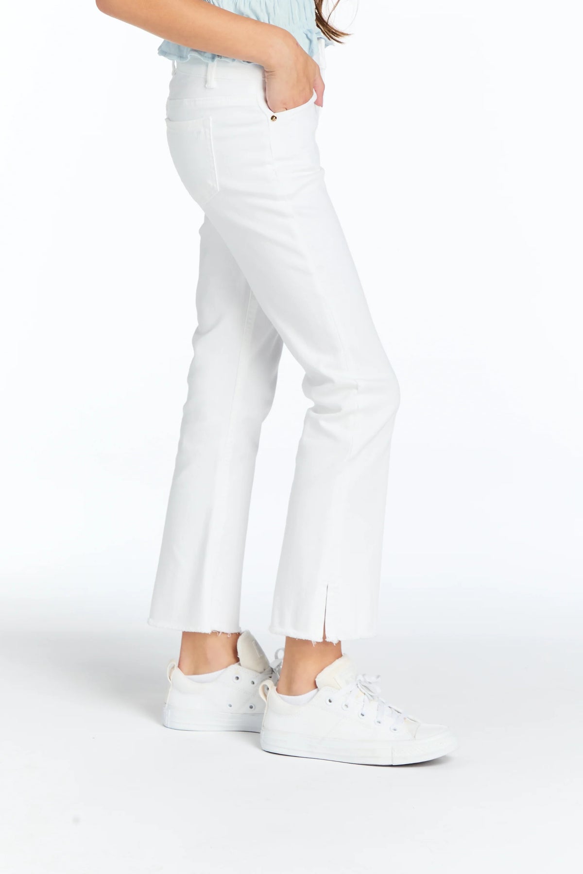 TRACTR GIRLS HIGH RISE CROP FLARE JEANS WHITE