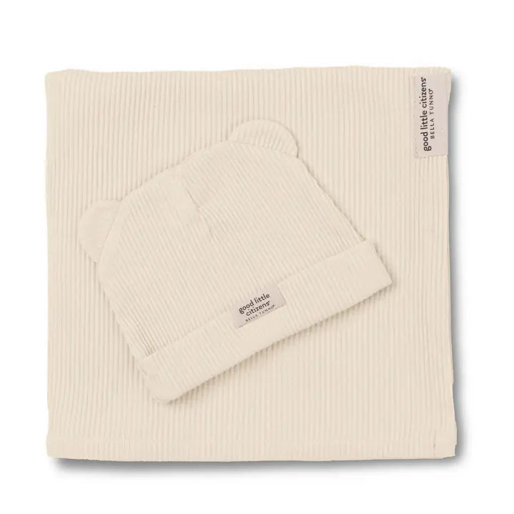 BELLA TUNNO LINEN RIB SWADDLE & BEANIE SET