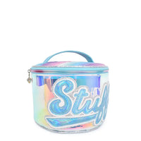 OMG ACCESORIES STUFF BLUE GLAZED ROUND GLAM BAG